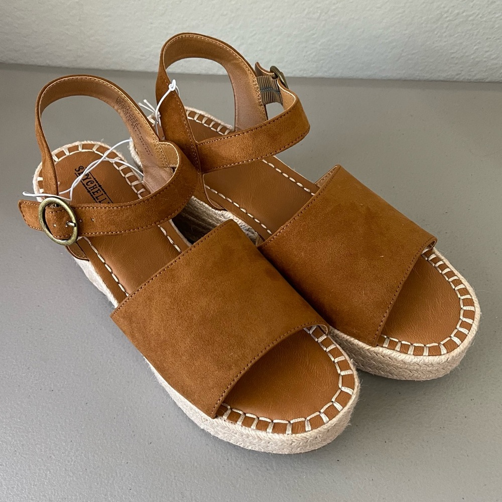 Seychelles Saddle Brown Suede Leather Wedge Platform Espadrille Sz 10 NWT